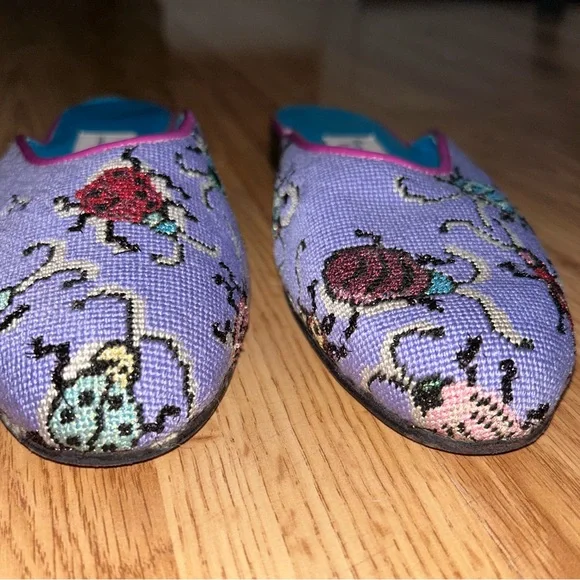 Vintage Ladybug Metallic Mules Slides Elizabeth Turner Collection Made in Italy - Picture 3 of 9